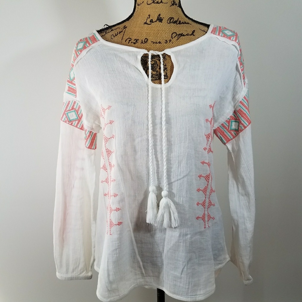 Sloane Rouge Boho Hippie Embroidered Tunic Shirt small